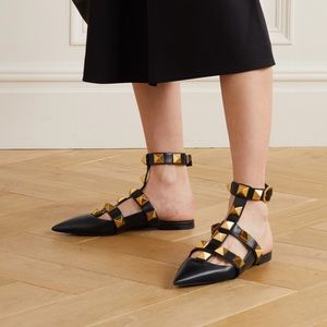 Valentino Garavani Roman Stud Ankle-Cuff Ballerina Flats 39